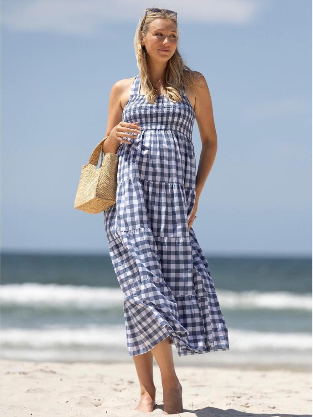 Lilliana Gingham Summer Maternity & Nursing Maxi Dress from Angel Maternity